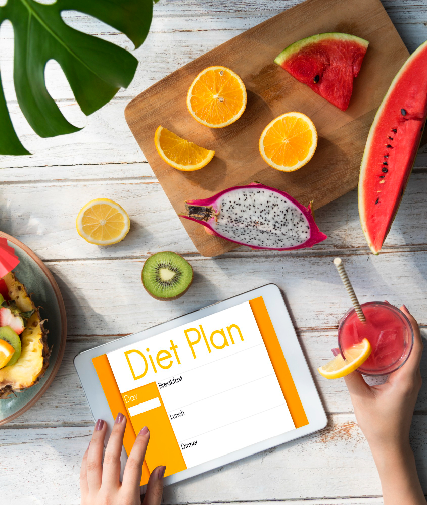A team working together with healthy food, representing corporate wellness