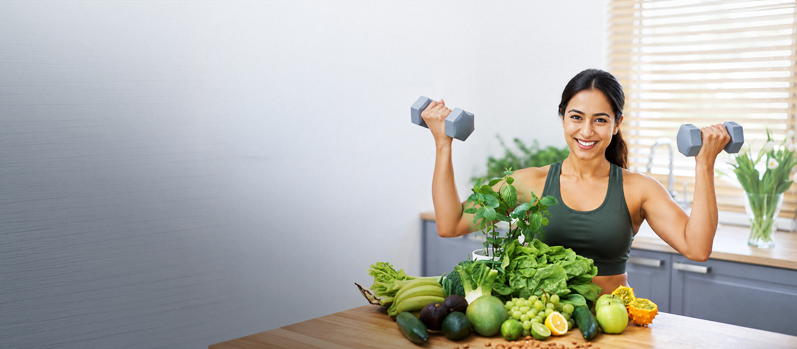 Woman smiling with hands on stomach, feeling comfortable after a healthy meal